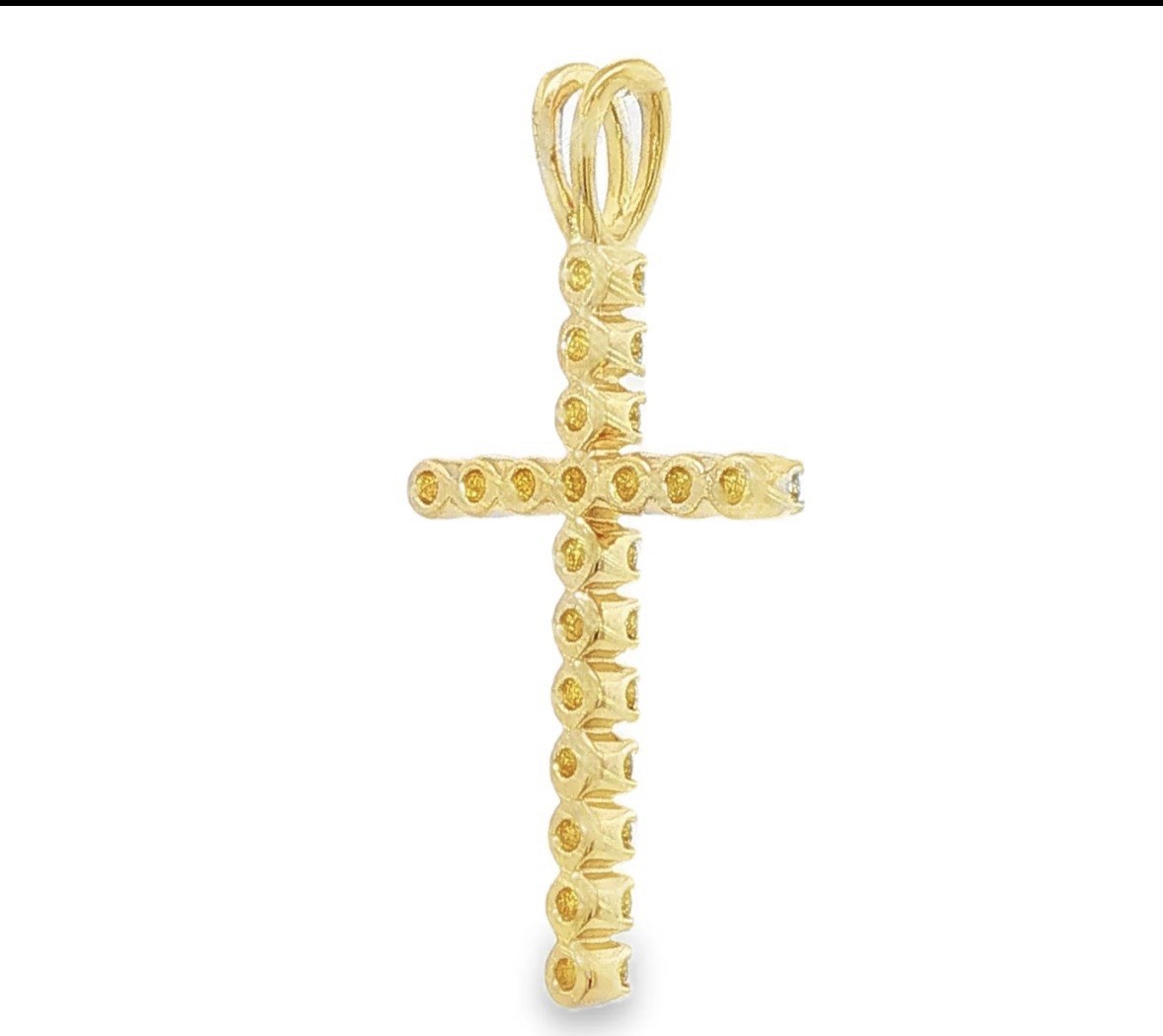 14K Yellow Gold Diamond Cross Pendant Prong Set Round White/Colorless
