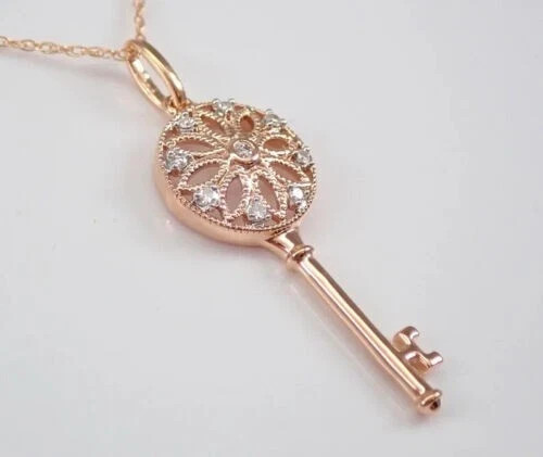 0.50Ct Lab Created Diamond Round Key Pendant Chain 18” 14K Rose Gold Plated