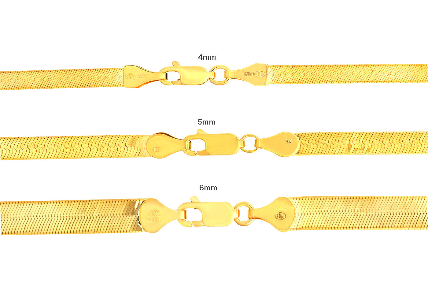 10K Yellow Gold Solid 4mm-6mm High Polish Silk Herringbone Chain Necklace 16-24″