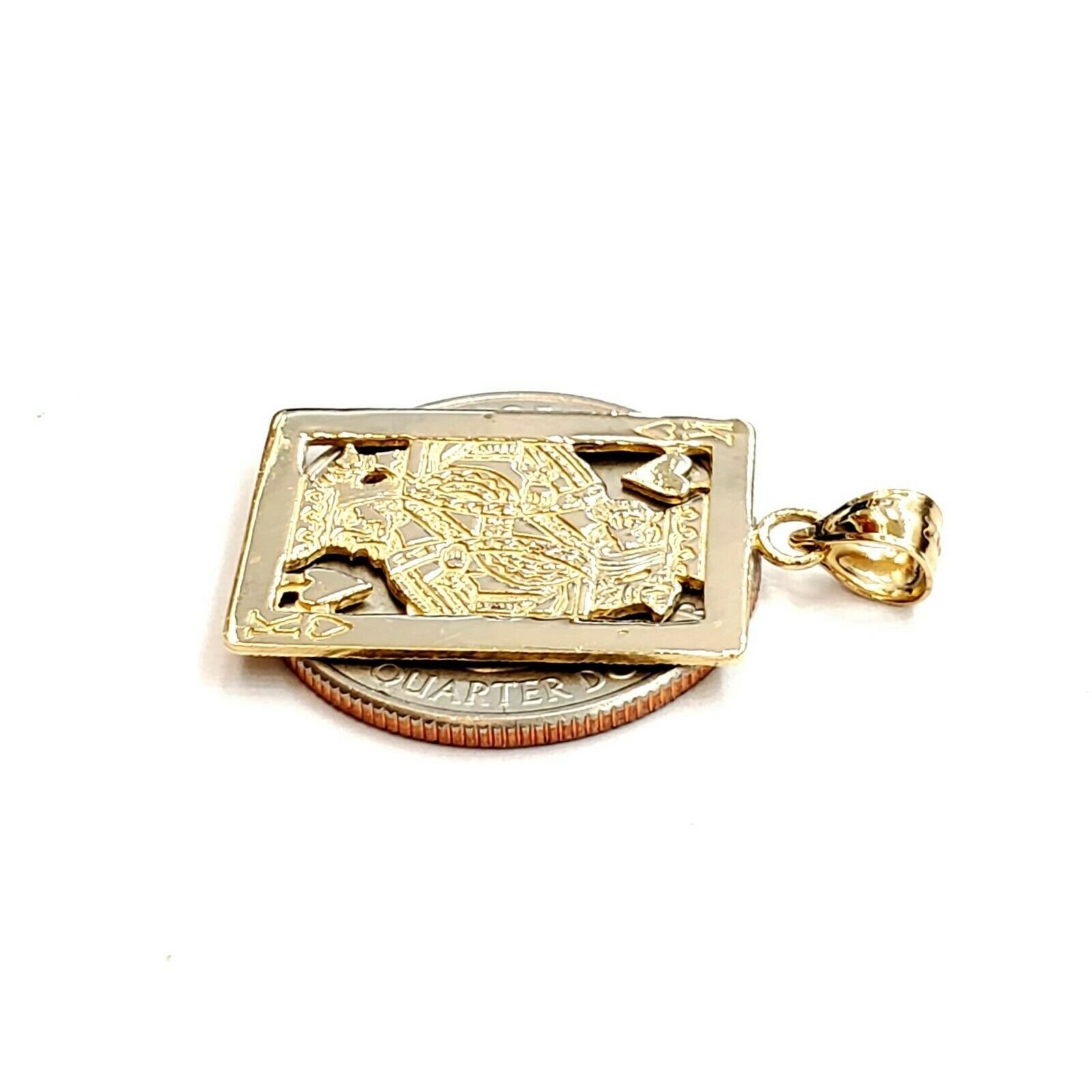 14k yellow Gold king of heart Pendant playing card gambling fine jewelry 3.5g