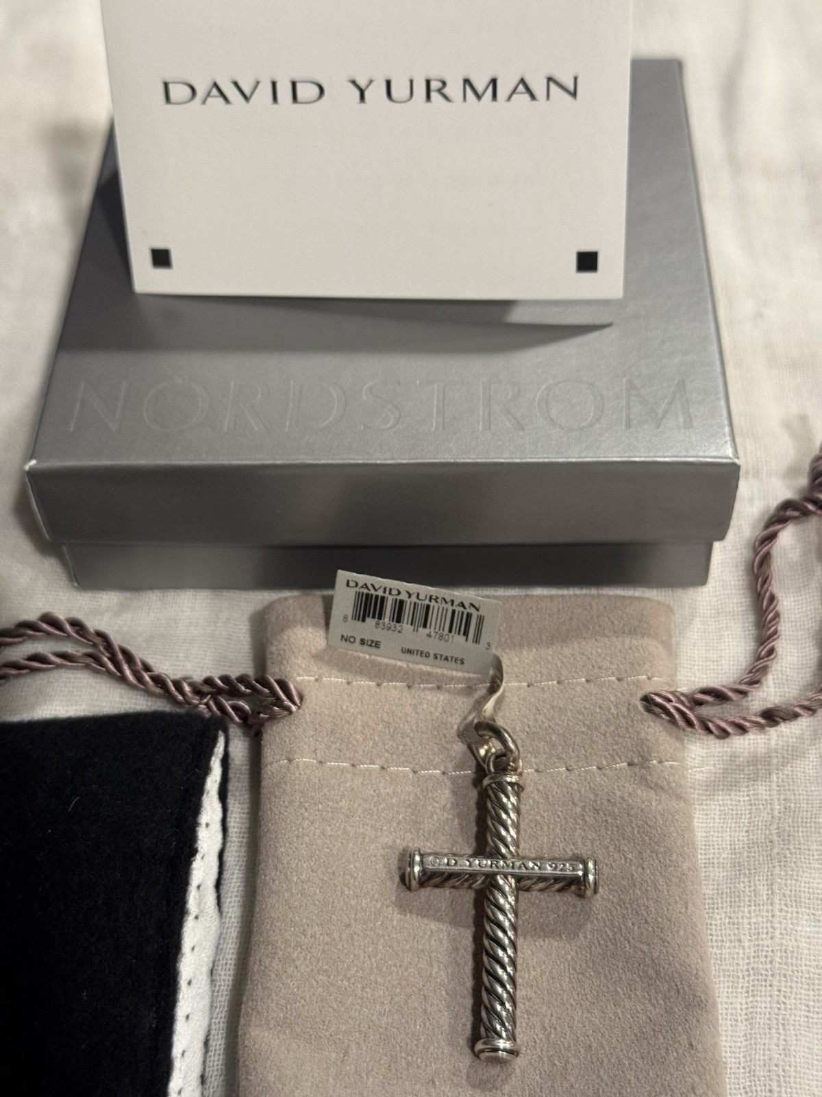 David Yurman Cable Cross Pendant, Sterling Silver 925 Signed Religious Charm