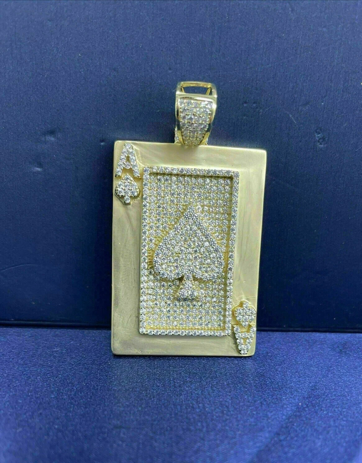 2.20Ct Round Cut Diamond 14K Yellow Gold Over Ace of Spades Poker Card Pendant