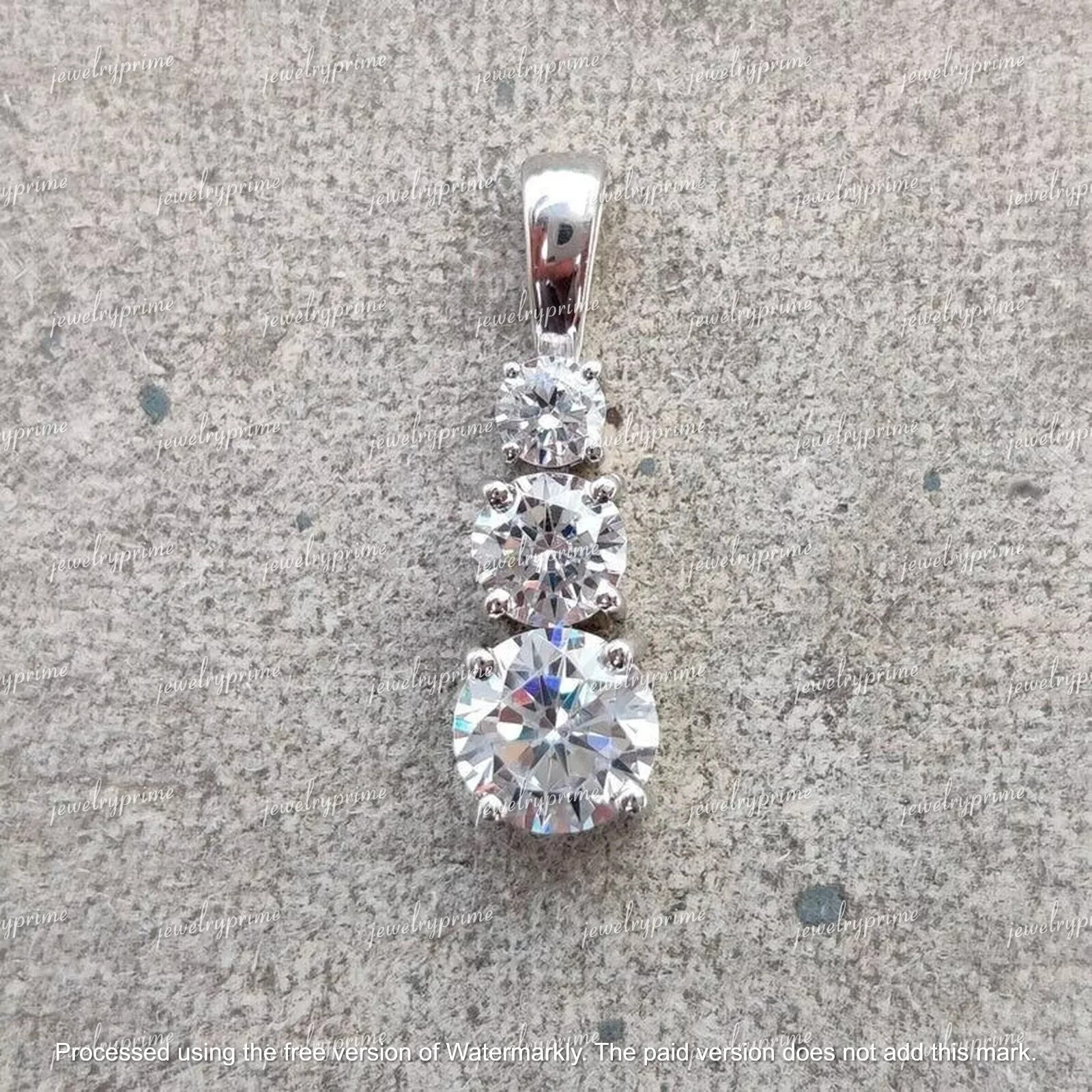 2.00Ct Lab Created White Diamond 3 Stone Pendant Women’s 14K White Gold Plated