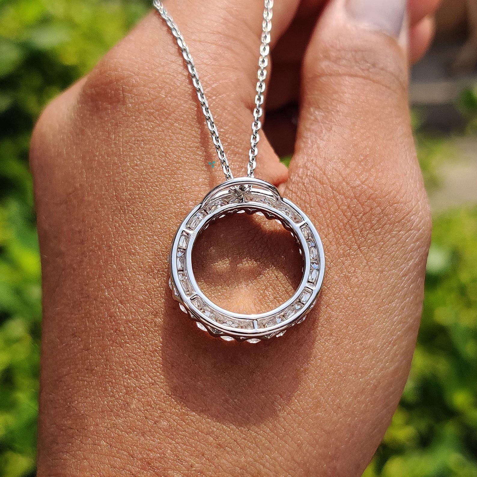 14K White Gold Natural Diamond Pendant Chain Anniversary Gift For Women GH/SI