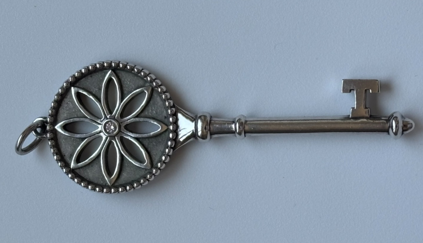 Tiffany & Co. Sterling Silver 925 Floral Daisy Key Diamond Pendant