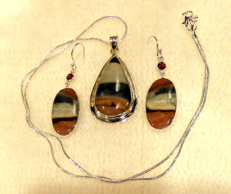 Polygram Jasper Premium Quality 925 Sterling Silver Pendant/Necklace/Earrings