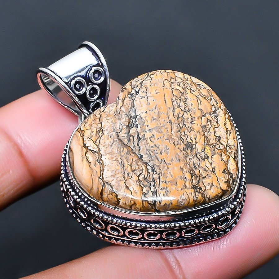 Picture Jasper Handmade 925 Sterling Silver Jewelry Pendant 1.70″ B977