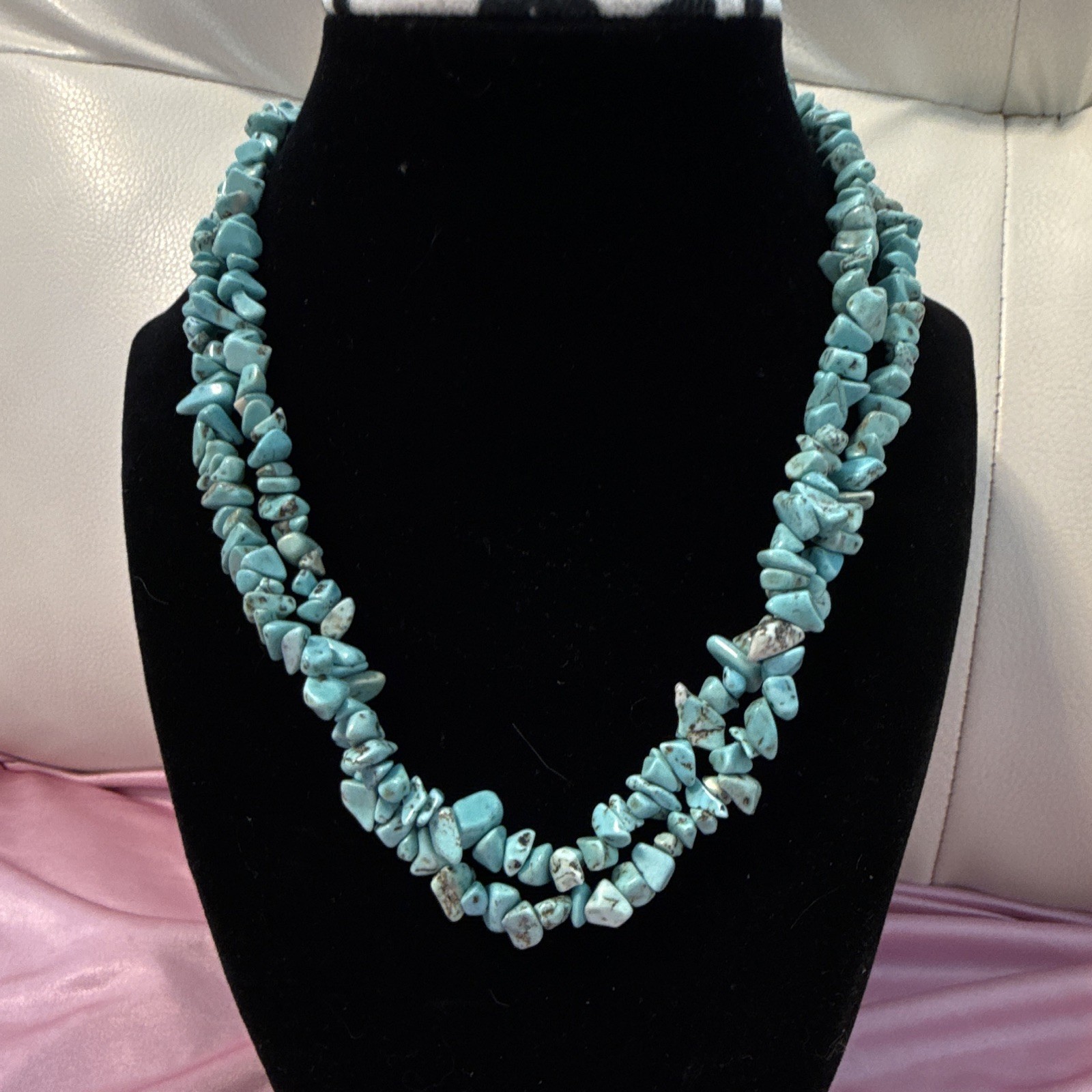 Vintage ATI mountain china Turquoise necklace Sterling Silver 925 two layers