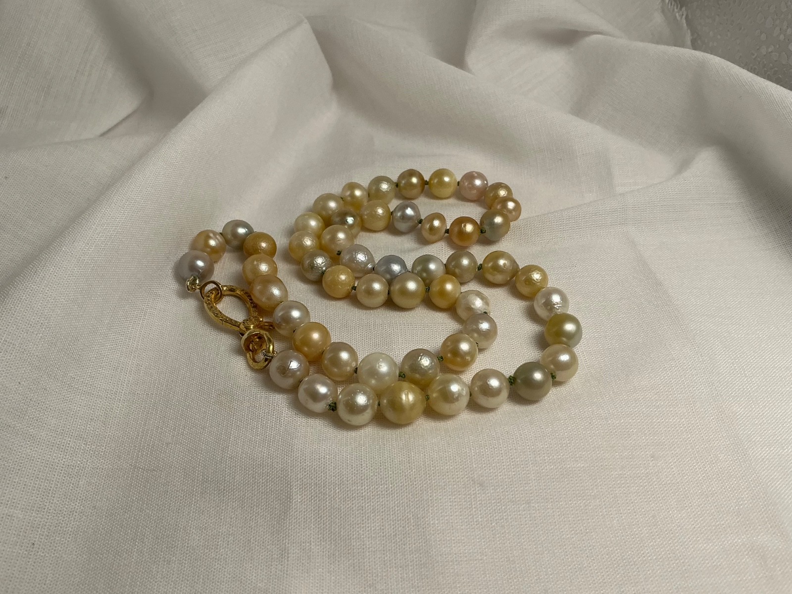 South Sea Pearl Necklace | 8 to 10mm | Sterling Diamond Clasp