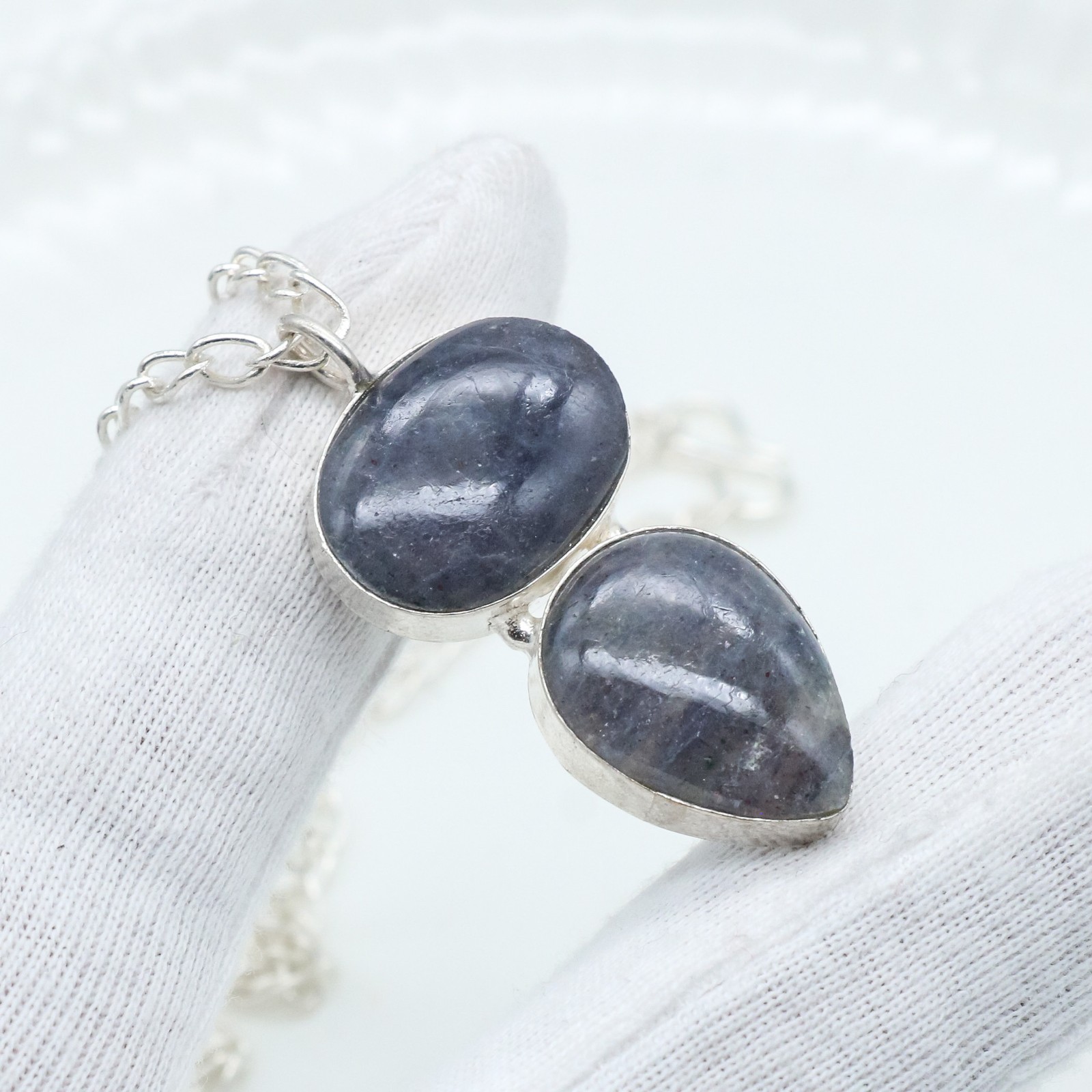 Gray Gemstone Pendant 925 Sterling Silver Handmade Artisan Gift for Her Women
