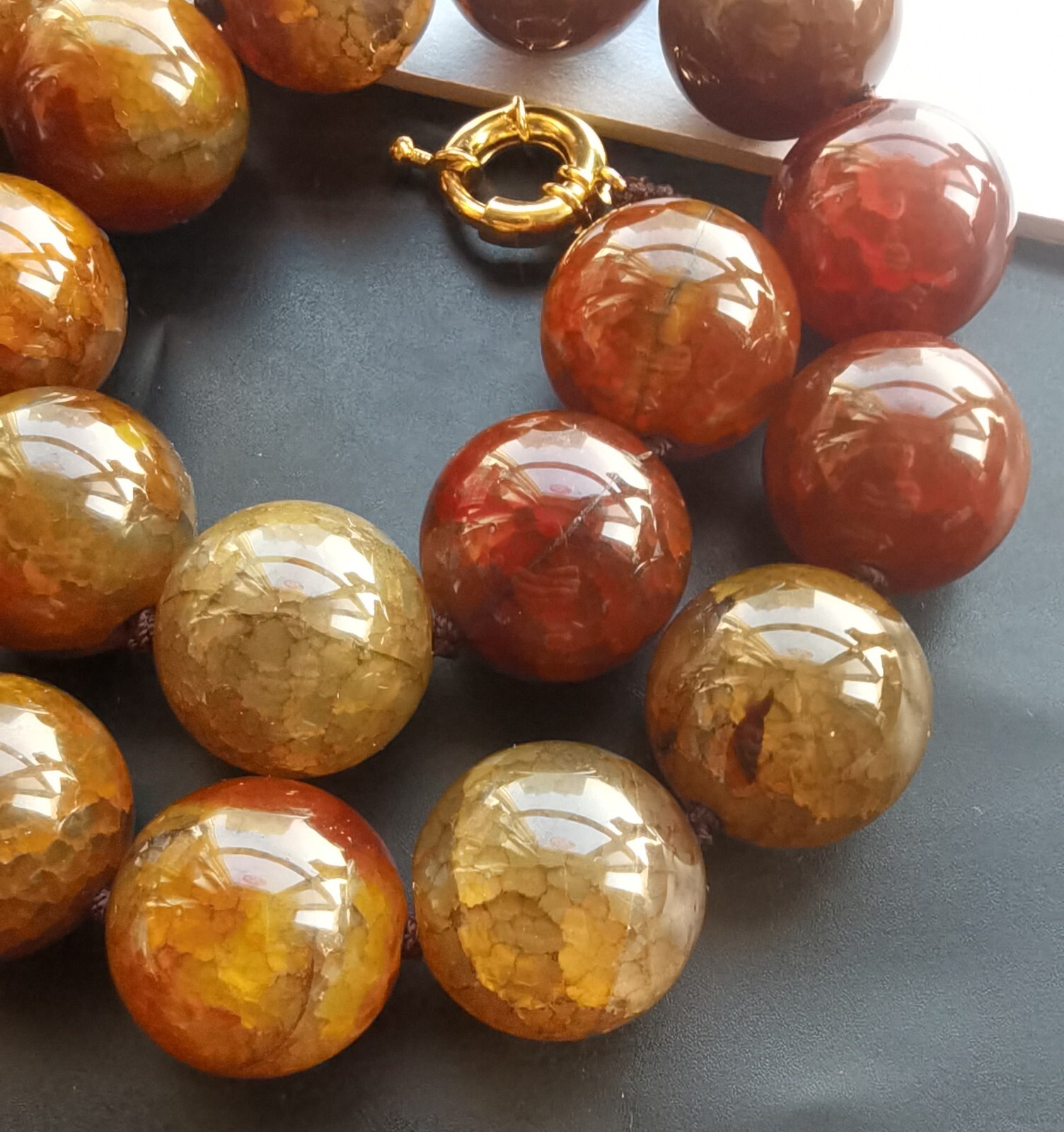 16mm/18mm/20mm Large Round, Brown dragon vein agate stone bead Necklace 16″-24″