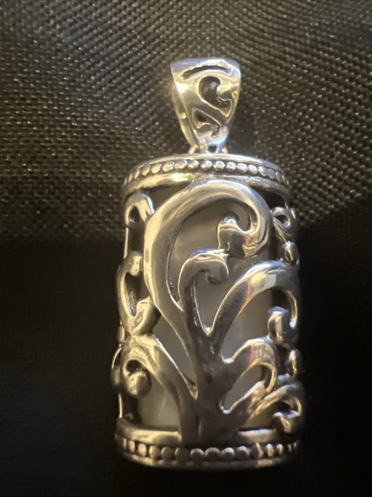 Sterling Reversible Rectangular Mother Of Pearl And Silver Pendant 2.25”