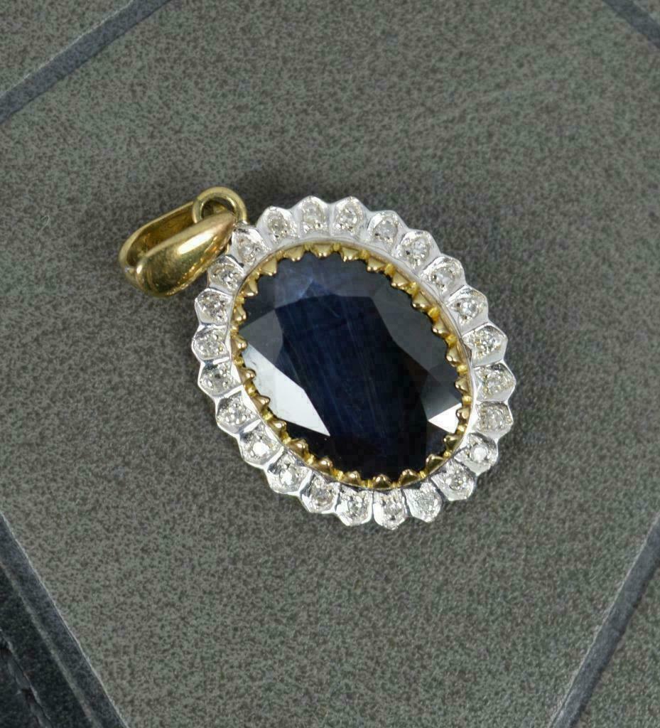 3Ct Oval Cut Sapphire Halo Pendant 14K Two Tone Gold Finish Free Chain