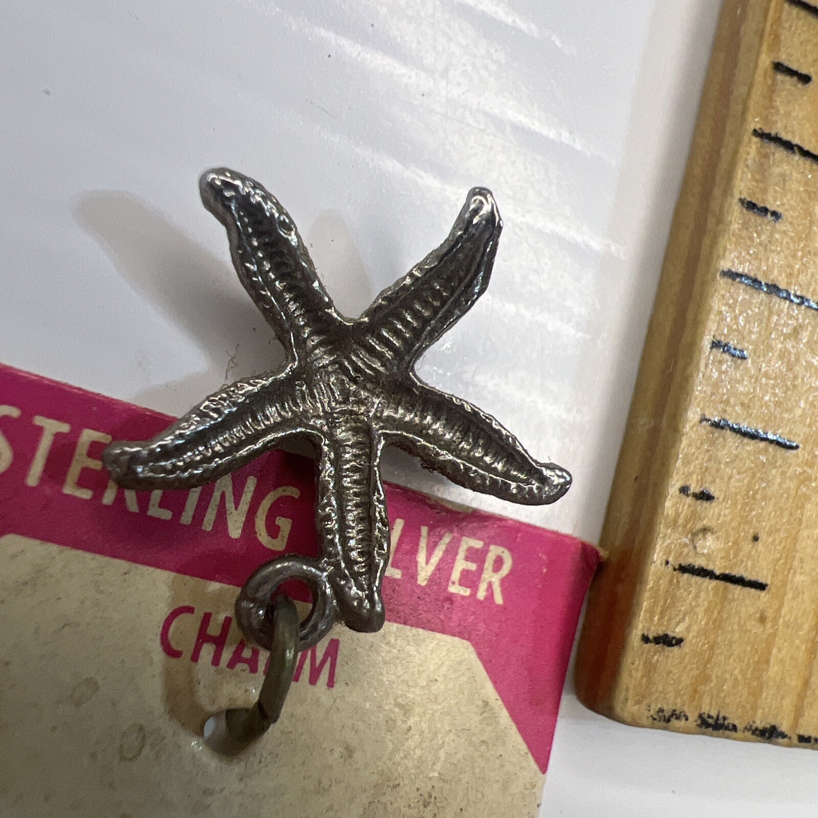 NOS 925 Sterling Silver Retro Charm Pendant Starfish Ocean Beach Souvenir Travel