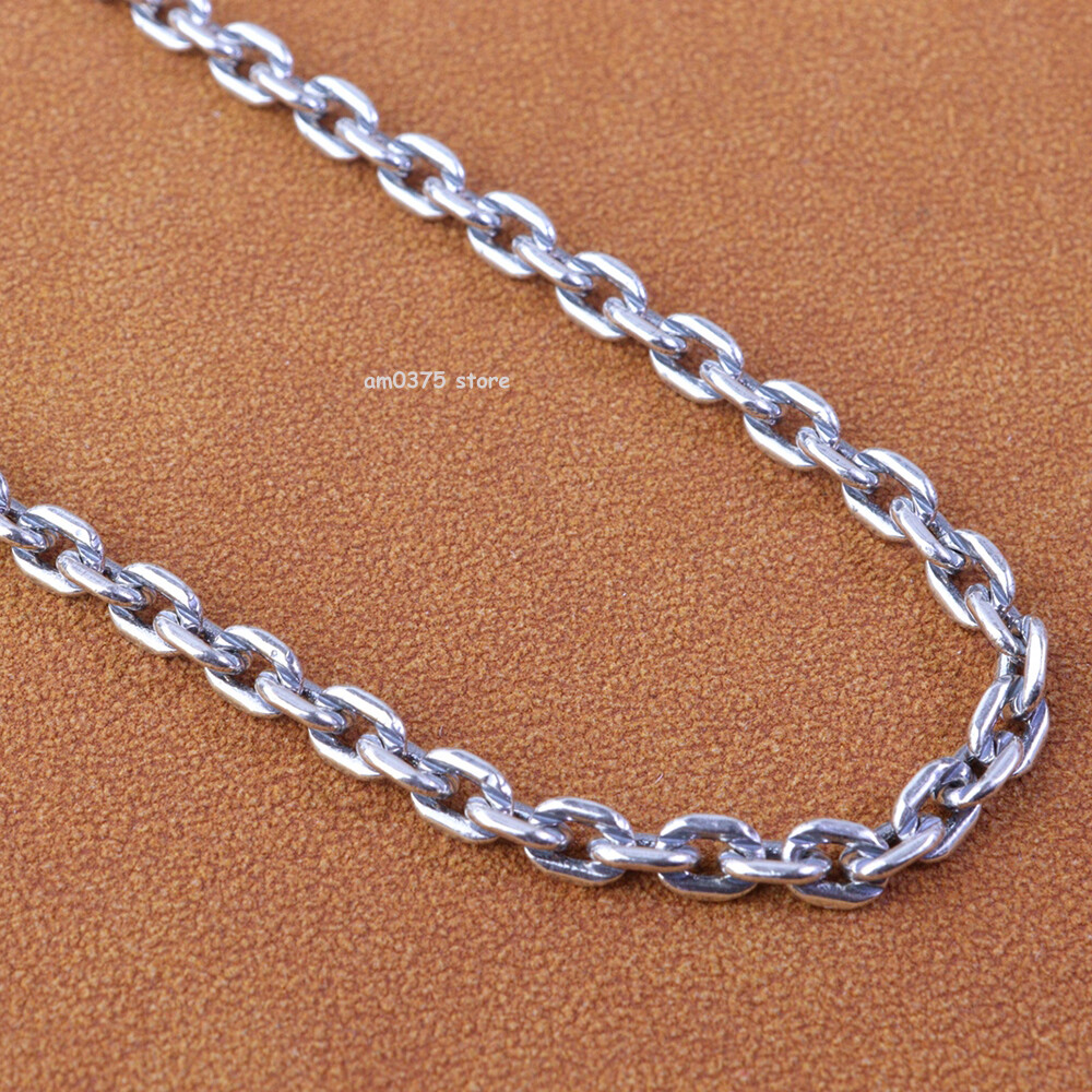 Real S925 Sterling Silver Necklace 4mm Solid Rolo Link Cable Chain 28inch L