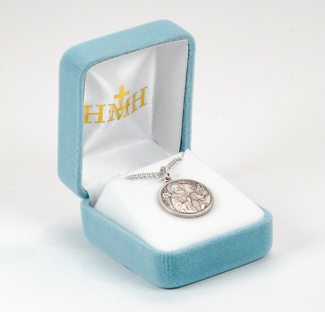 Saint Benedict Round Sterling Silver Medal, 0.9″, Velvet Boxed, US made, 20″
