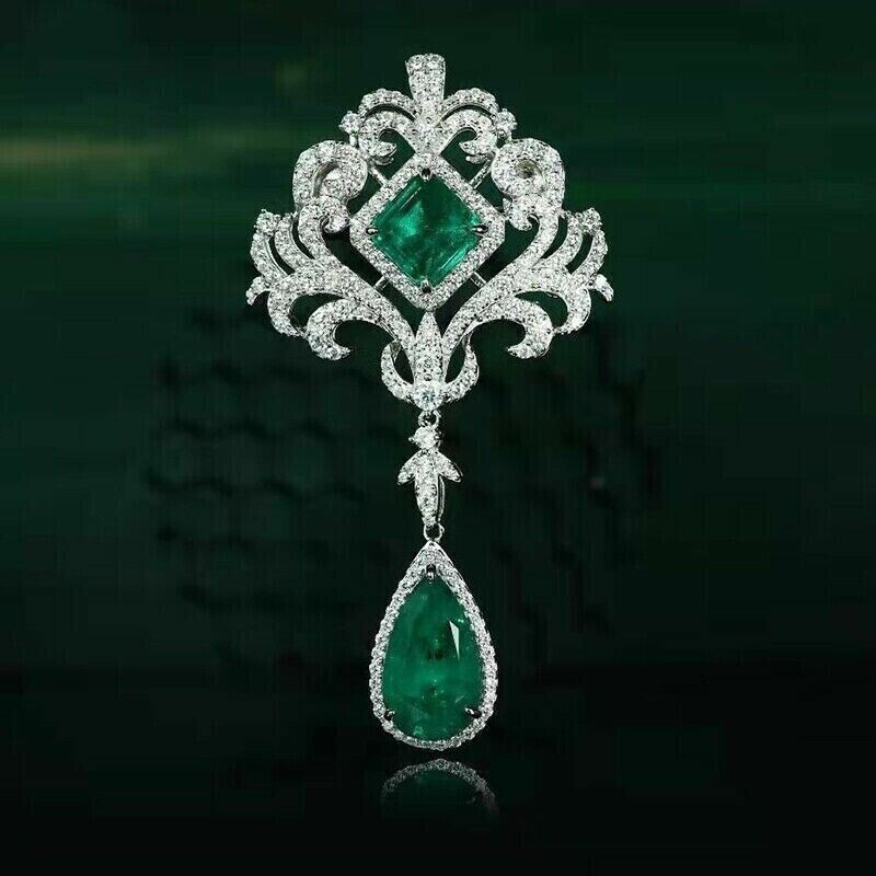 2.00Ct Lab Created Diamond Asscher Green Emerald Pendant 14K White Gold Finish
