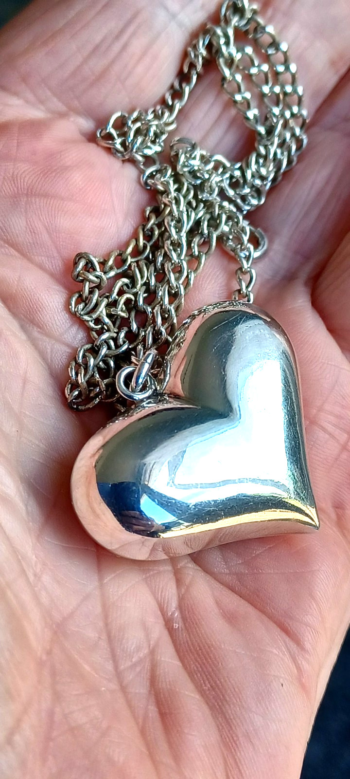 925 Sterling Silver Large Puffed Heart Pendant Necklace Stamped ART 925V1 VTG