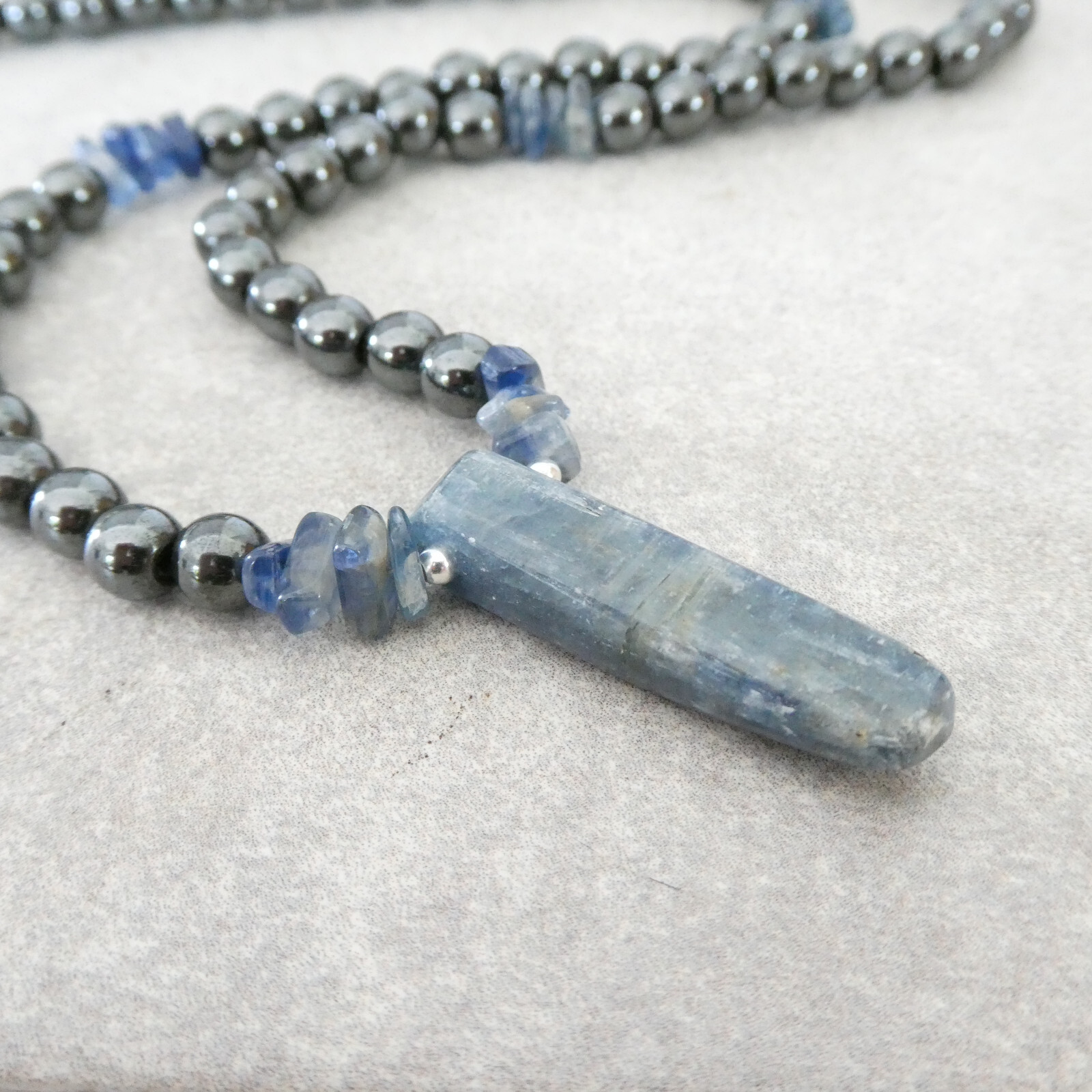 Natural Kyanite Hematite Gemstones Necklace Men Women Genuine Crystal Gift Video