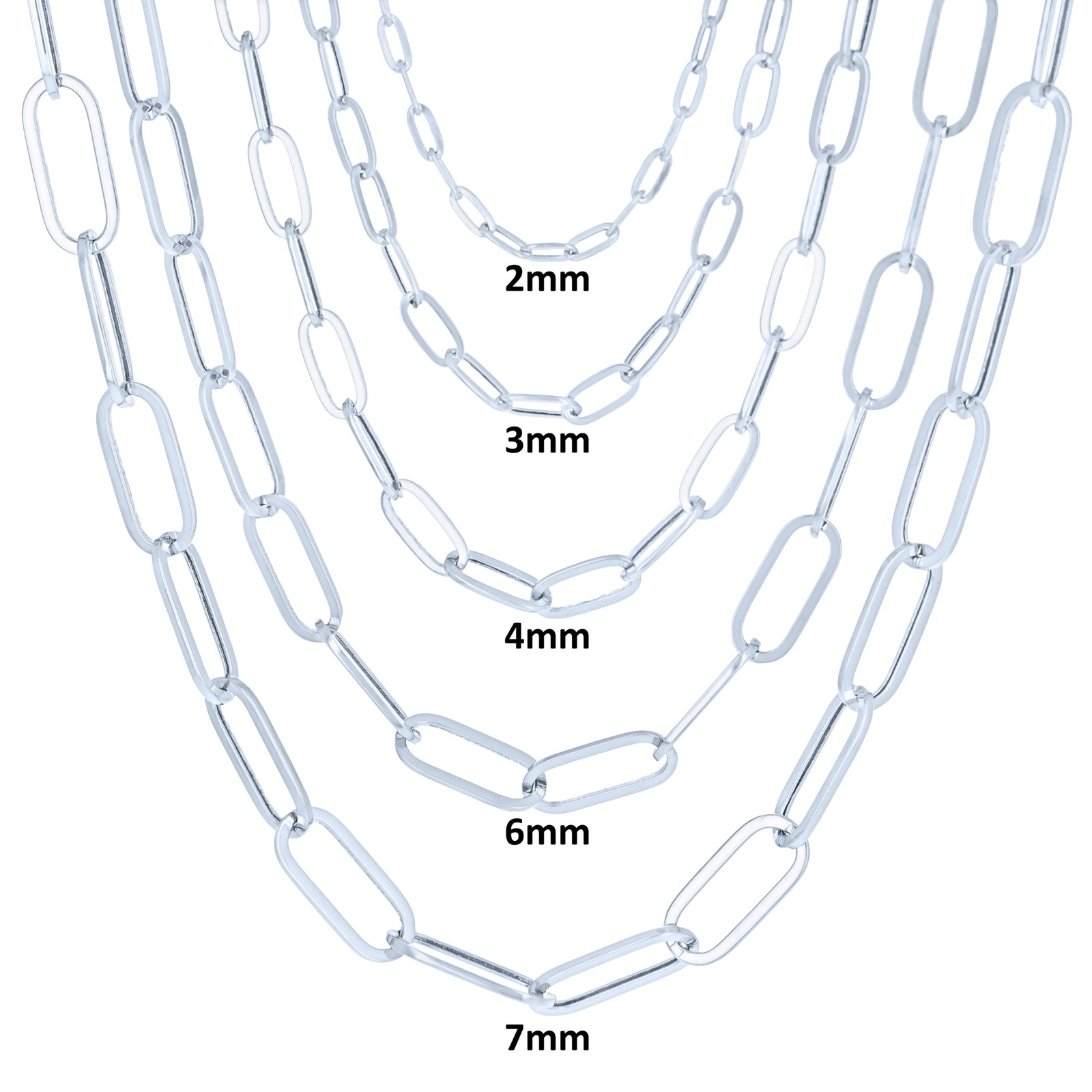 10k White Gold Paperclip 2mm-7mm Cable Chain Bracelet Necklace Mens Women 7″-24″