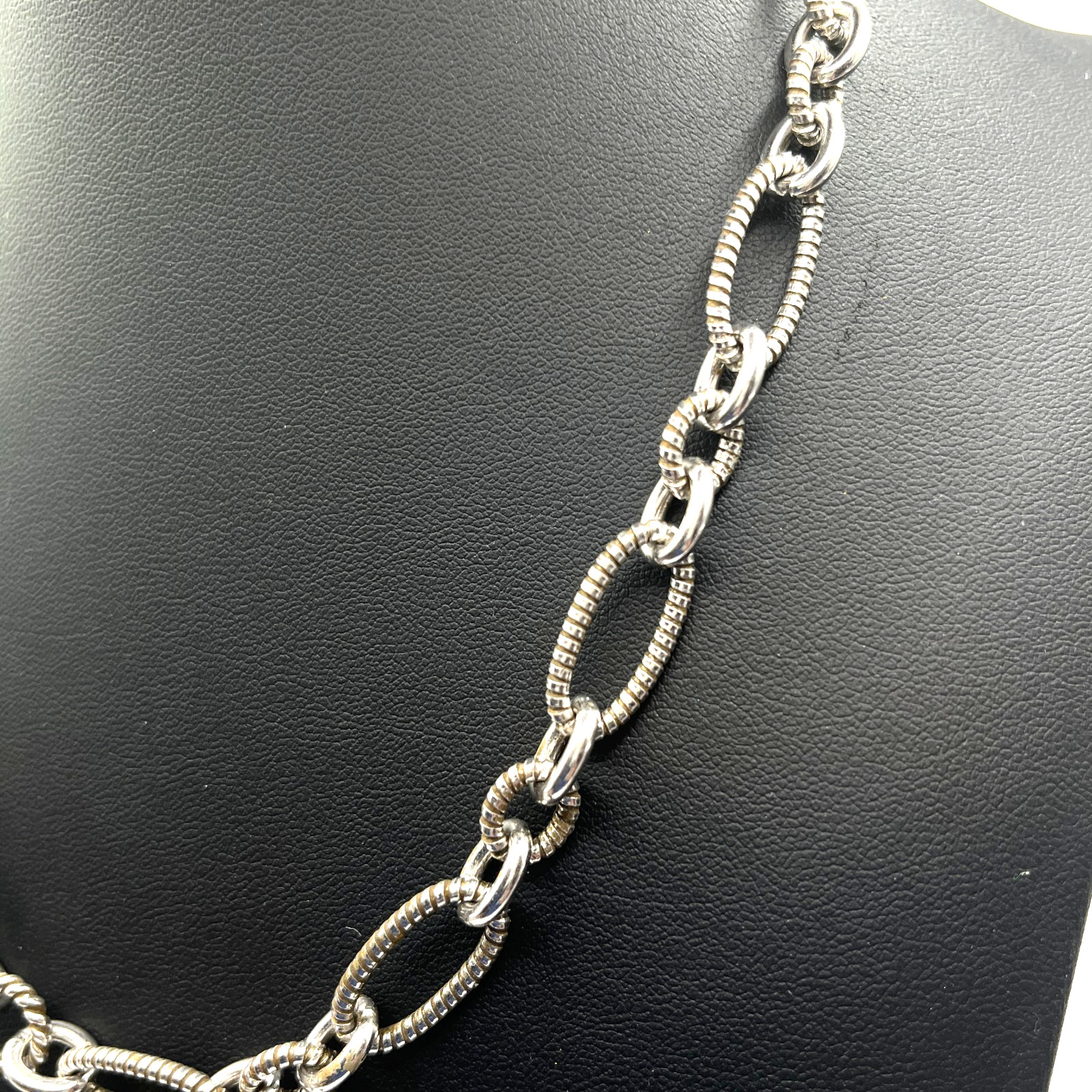 Judith Ripka 18” Necklace Chain Link Textured Oval Lobster VTG Sterling 925 49 g