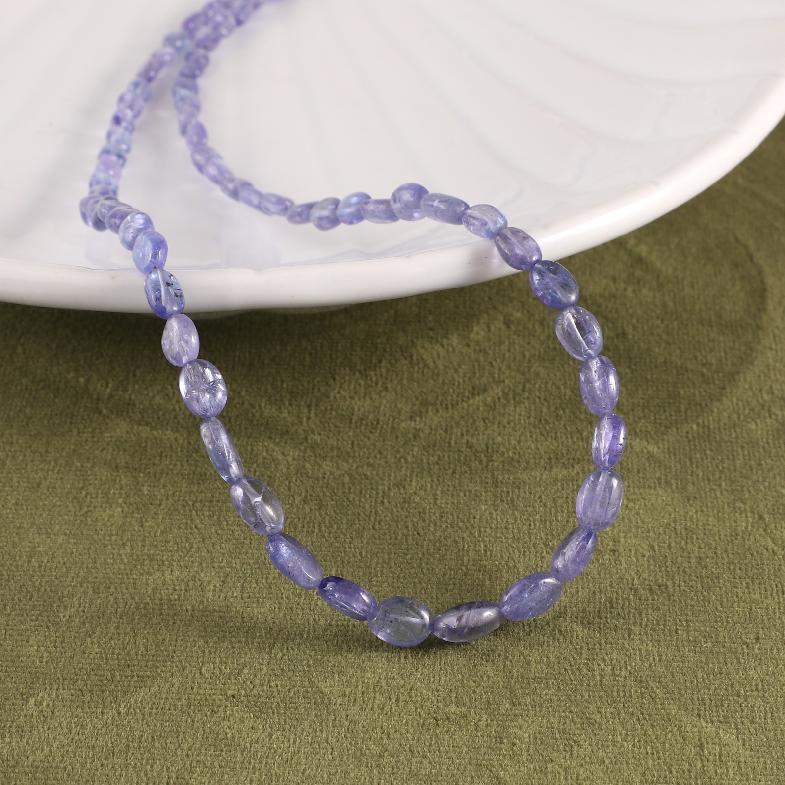 100%Natural Tanzanite Stone Beaded Handmade Necklace Oval Shape 925 Silver