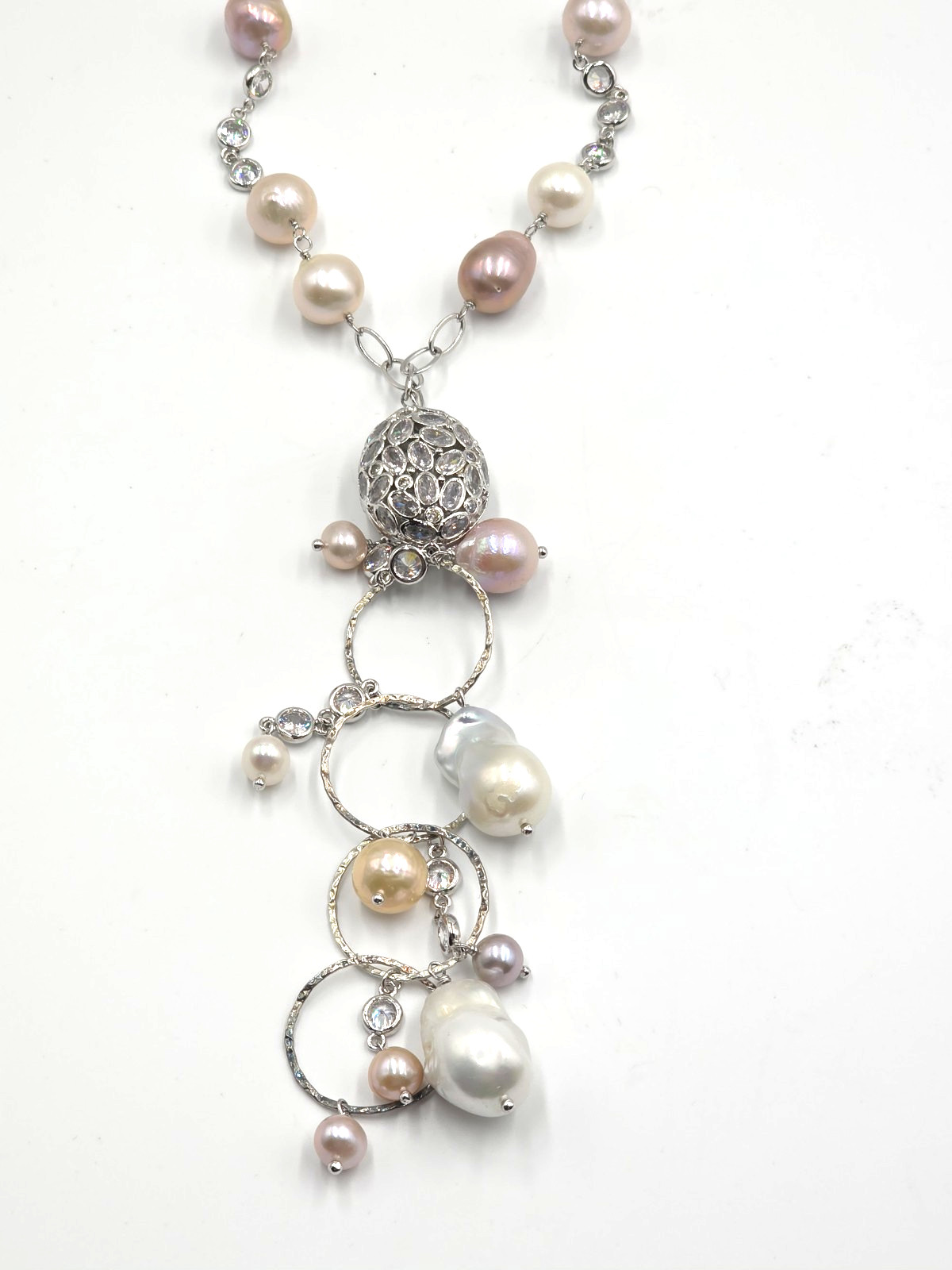 Lucoral 925 Sterling Silver 30” Baroque Pearl Y Drop Pendant Necklace Multicolor