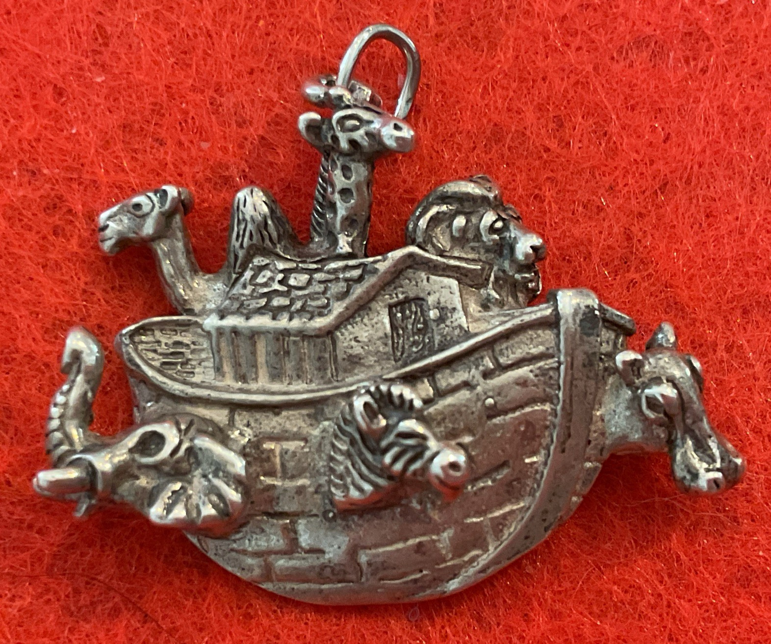 Noah’s Ark 1.2″ Sterling Charm Pendant Giraffe Camel Zebra Hippo Lion 5.5g