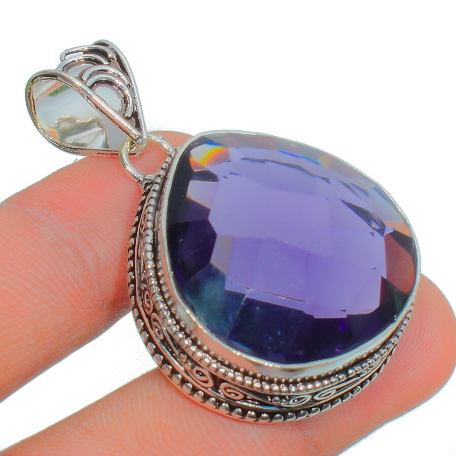 African Amethyst Gemstone Handmade 925 Sterling Silver Jewelry Drop Cut Pendant