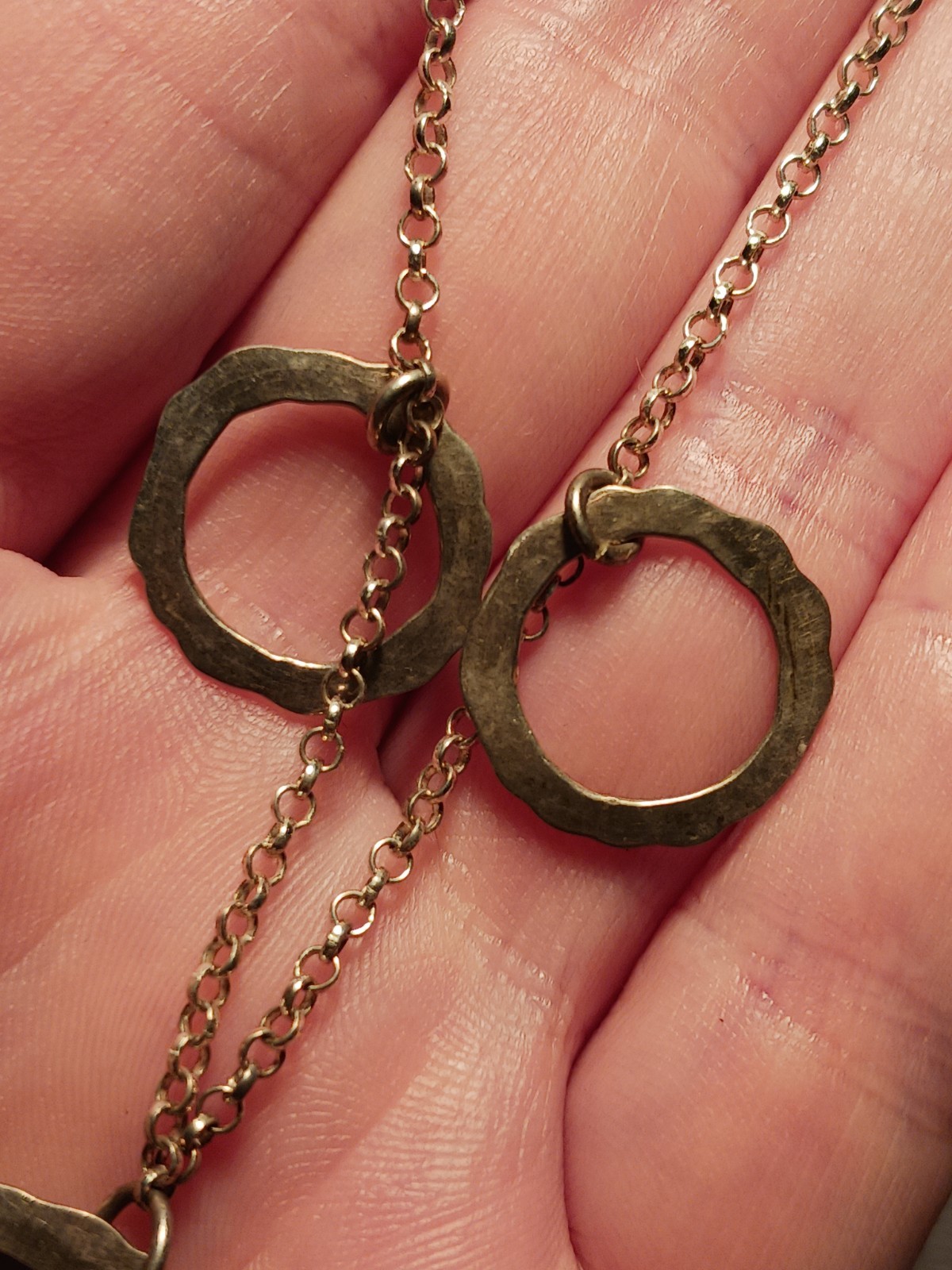 Sterling Silver Hammered Circle Charm Statement Necklace ~22in
