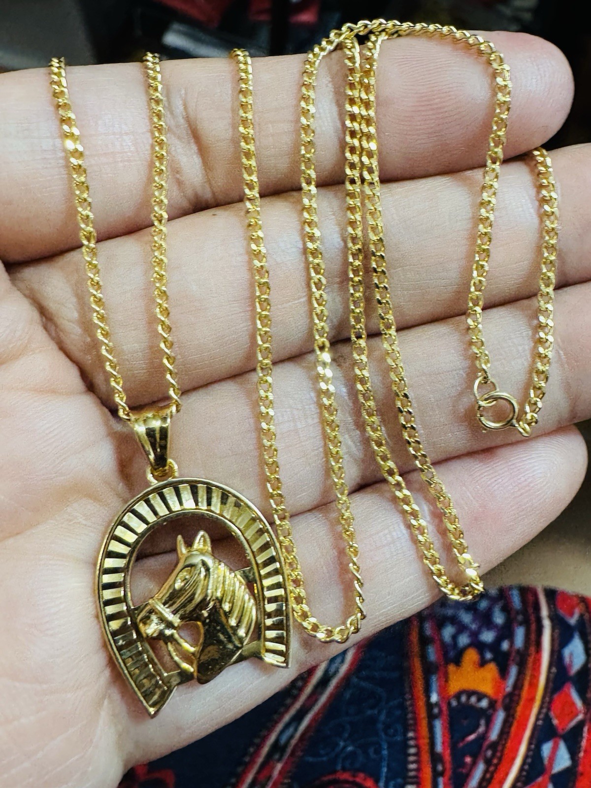 Rare 18K 750 Fine Genuine Gold Horseshoe Set Necklace 24”/23.5” Long 9.83g 2.2mm