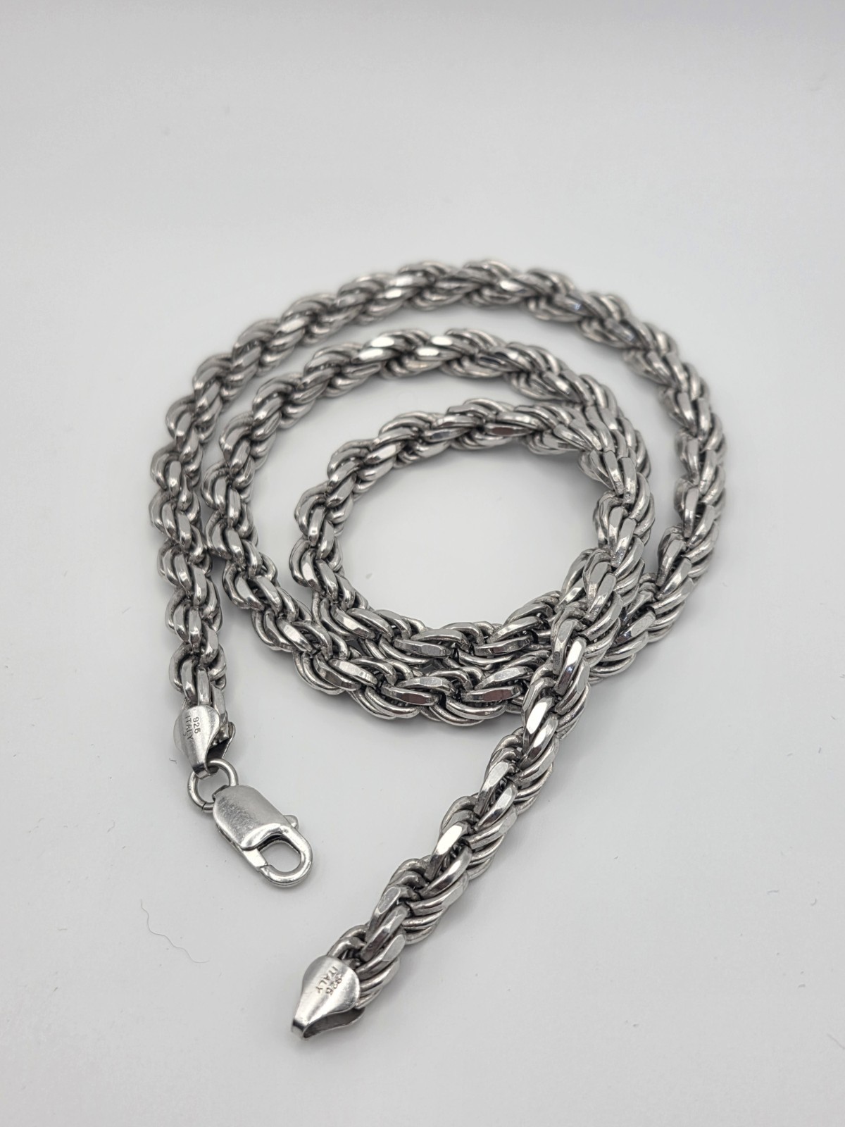 925 Sterling Silver Twisted Rope Chain Rhodium Plated Anti Tarnish 24” Inch 7MM