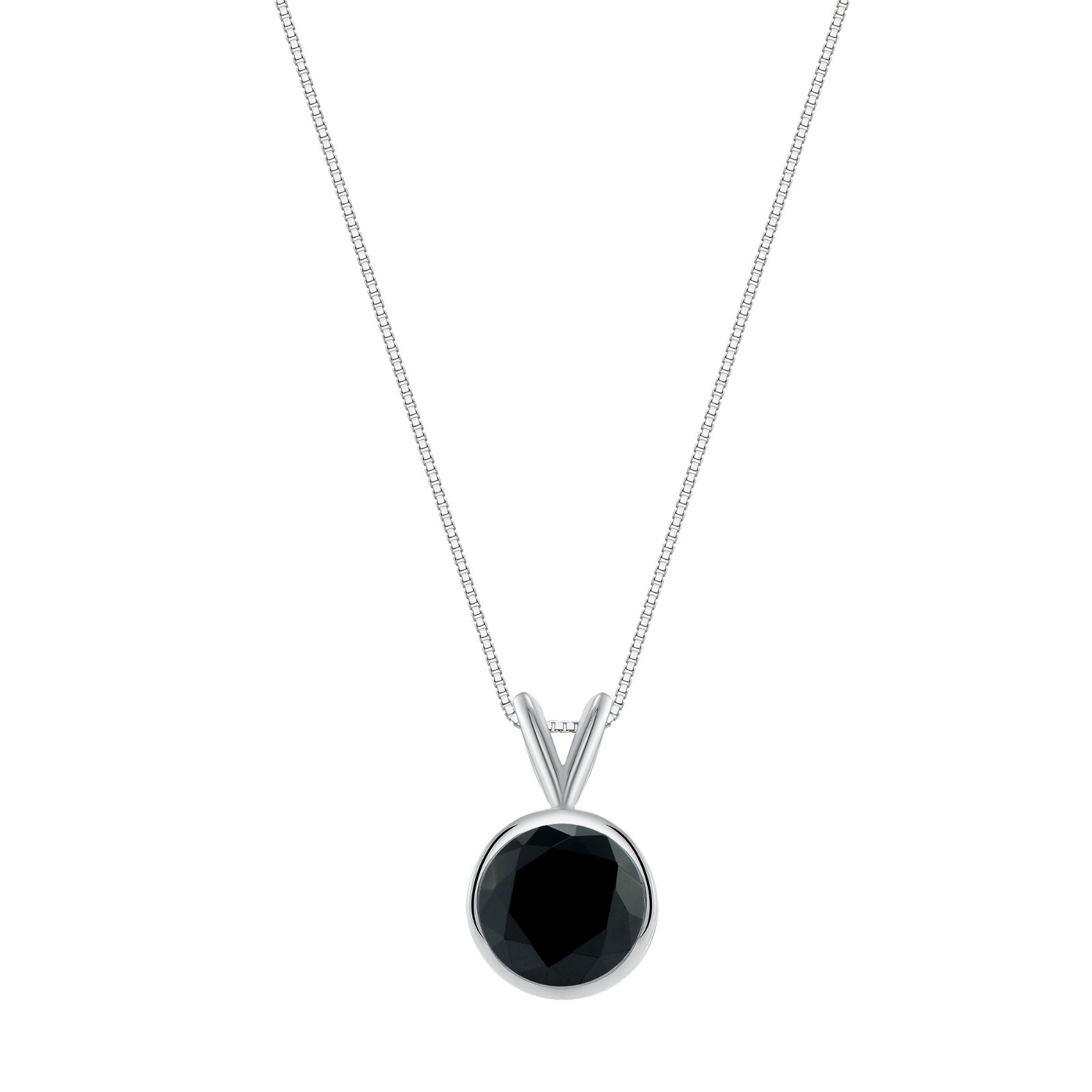 3 Ct Round Cut Black Solid 18K White Gold Solitaire Bezel Pendant 18″ Necklace