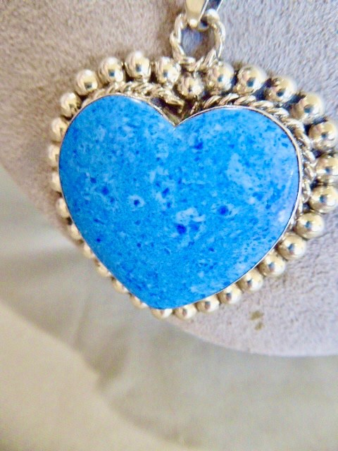 STUNNING 925 STERLING SILVER HEART SHAPE LAPIS TAXCO MEXICO PENDANT & CHAIN 26″