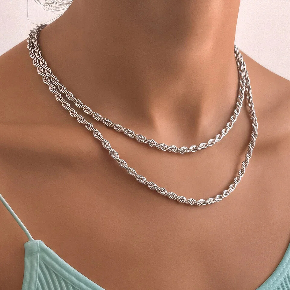 New 3Mm Diamond Cut Rope Chain Plated 925 Silver Men’s Necklace