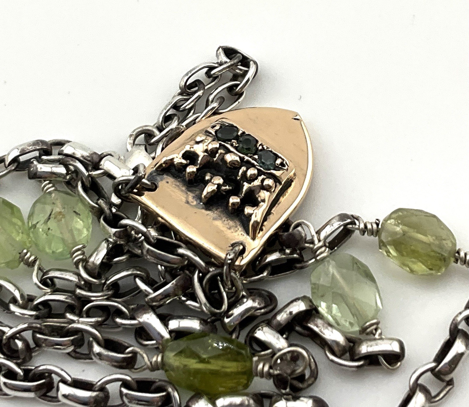 14k 4g Shield Crown Signed De Anne Necklace Sterling Chain Peridot Stones