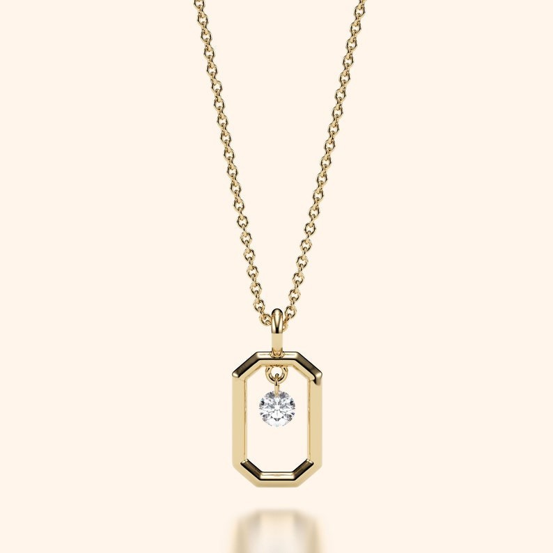 Minimalist Rectangular Design Pendant Dainty Round Moissanite Necklace Gift Her