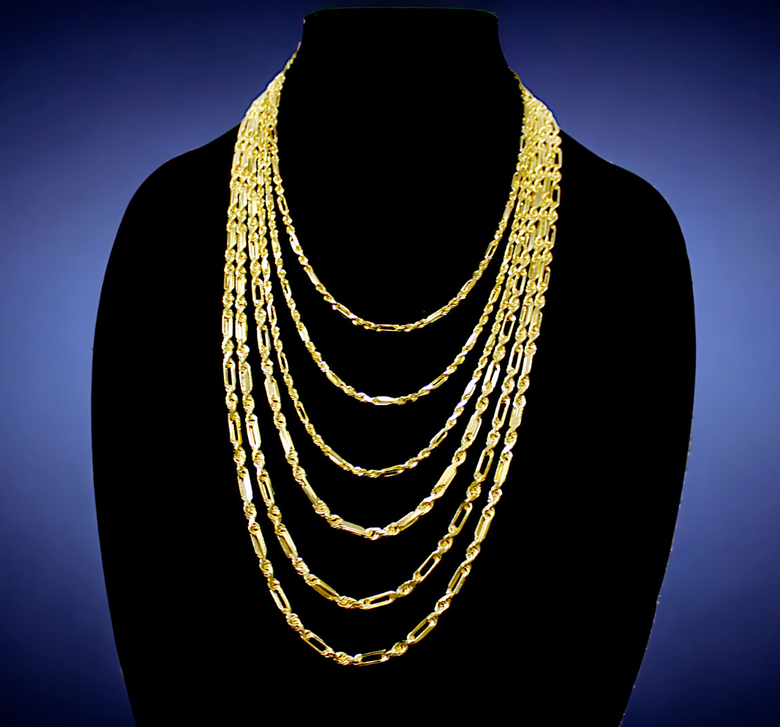 14K Yellow Gold SOLID Milano Figaro Rope Chain Necklace Diamond Cut Real 2mm-8mm