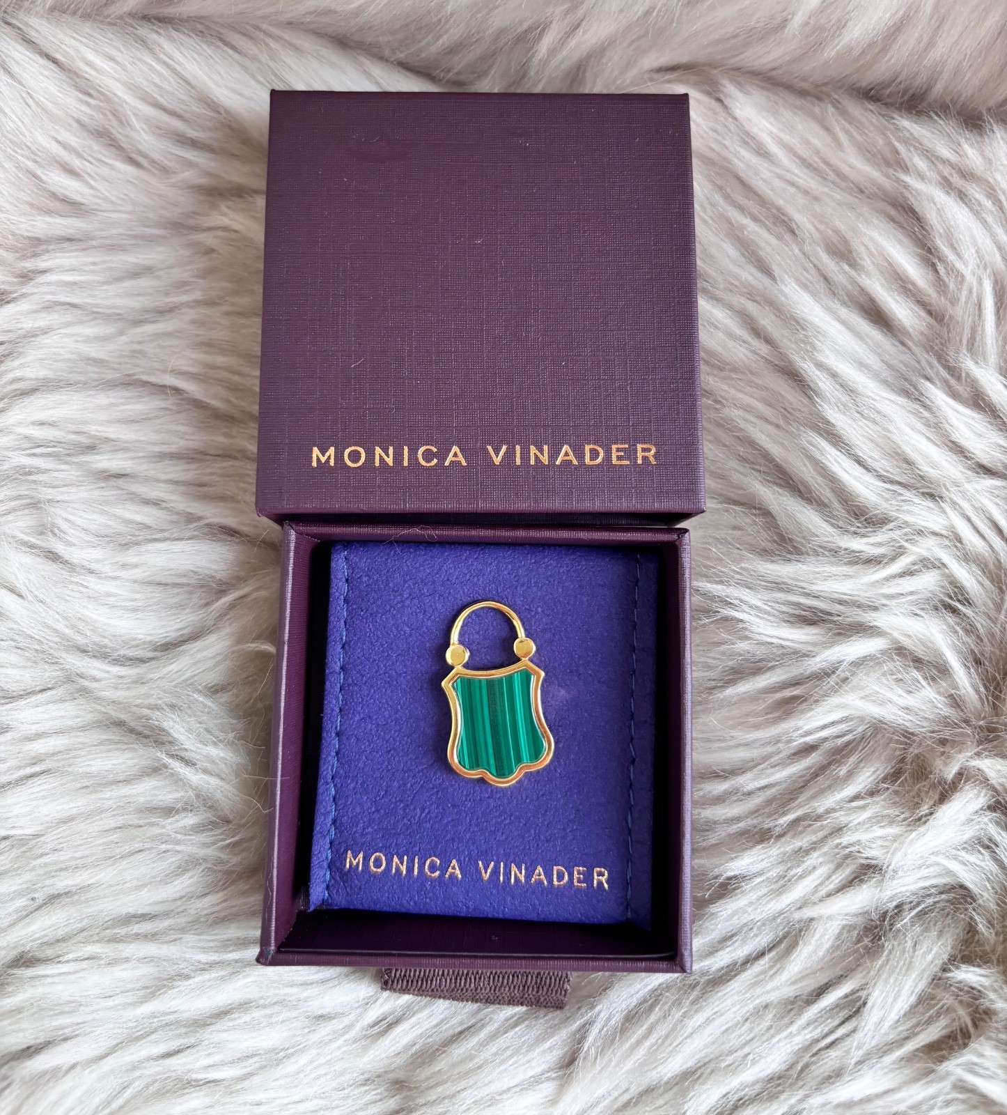 MONICA VINADER 💎Padlock Shield Pendant 18k Gold & Malachit RRP £119 Charm