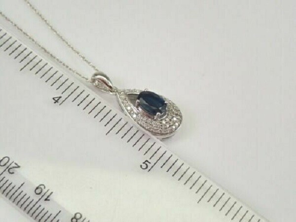 3Ct Oval Cut Blue Sapphire Teardrop Pendent 14K White Gold Finish 18”Free Chain