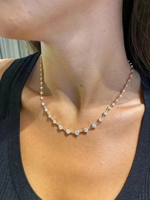 15Ct Pear Cut Lab Created Diamond Women’s Tennis Necklace 14K White Gold Plated