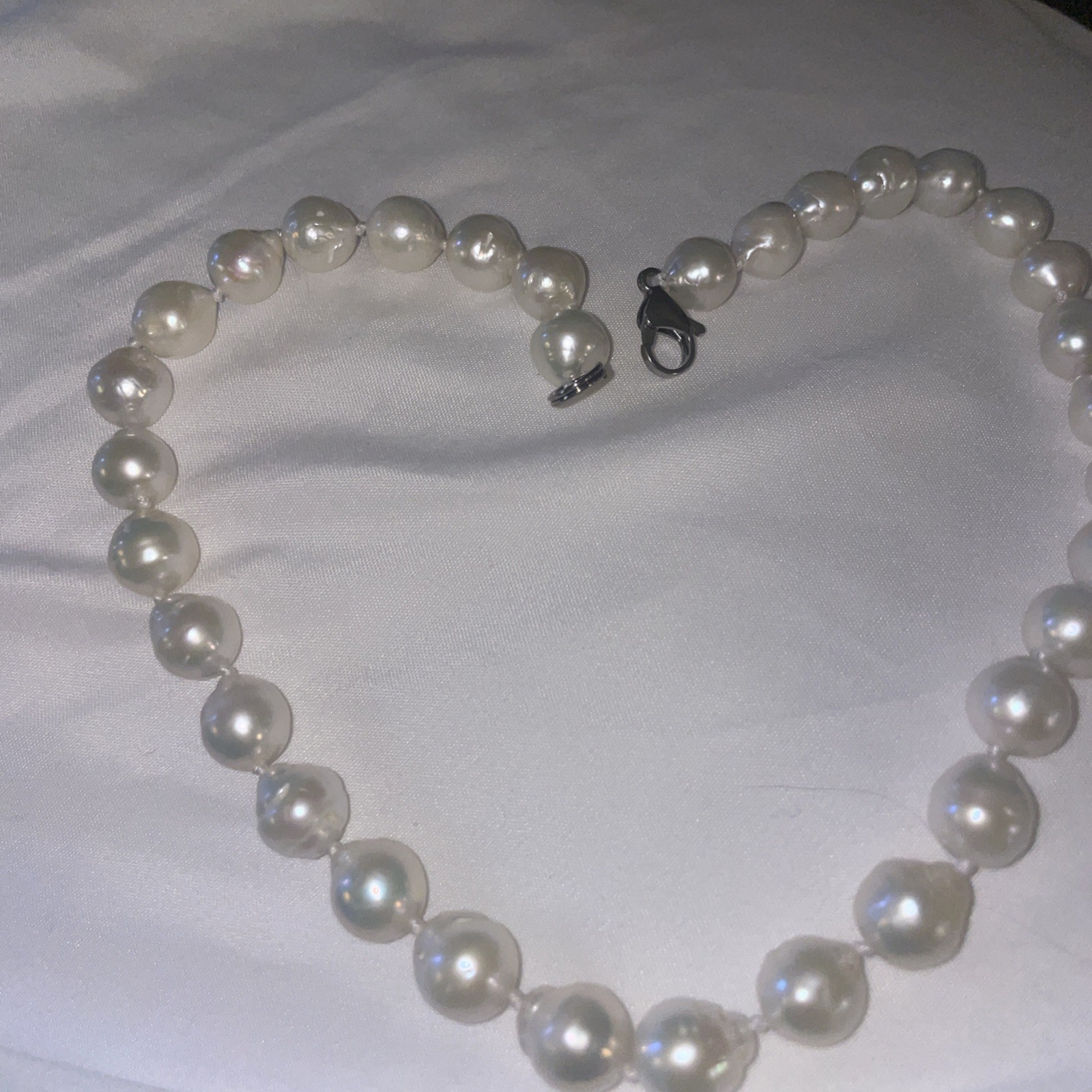 11-12mm Real Natural White South Sea Baroque Freshwater Pearl Necklace 16”