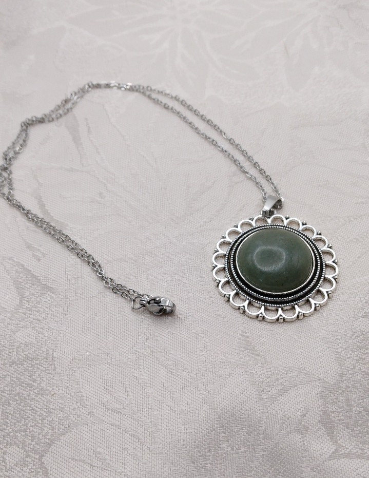 Green Aventurine Gemstone Necklace 17″ NF Silver Birthday Dainty Mothers New US