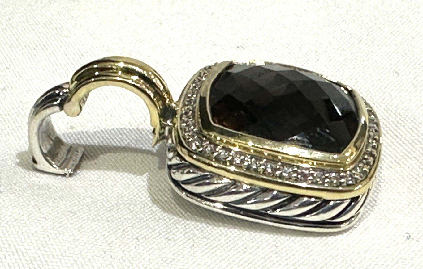 David Yurman 18k Yellow Gold & Sterling Smoky Quartz Diamond Pendant