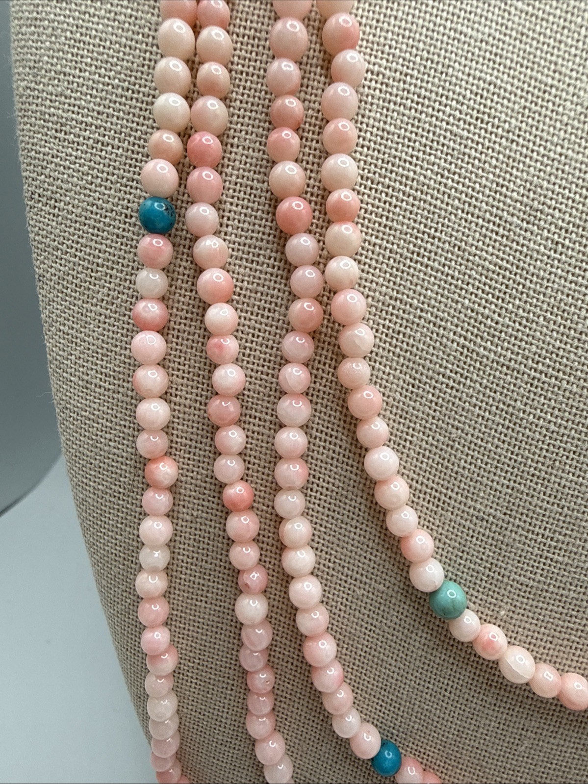 Jay King Super Long 96” 8ft Long Angel Skin Coral & Turquoise 925 Bead Necklace