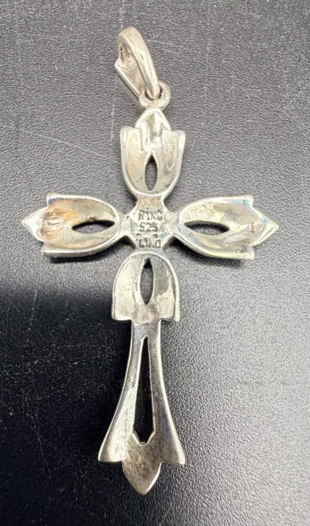 Vintage Sterling Silver 925 Marcasite Cross Pendant Gothic Thailand