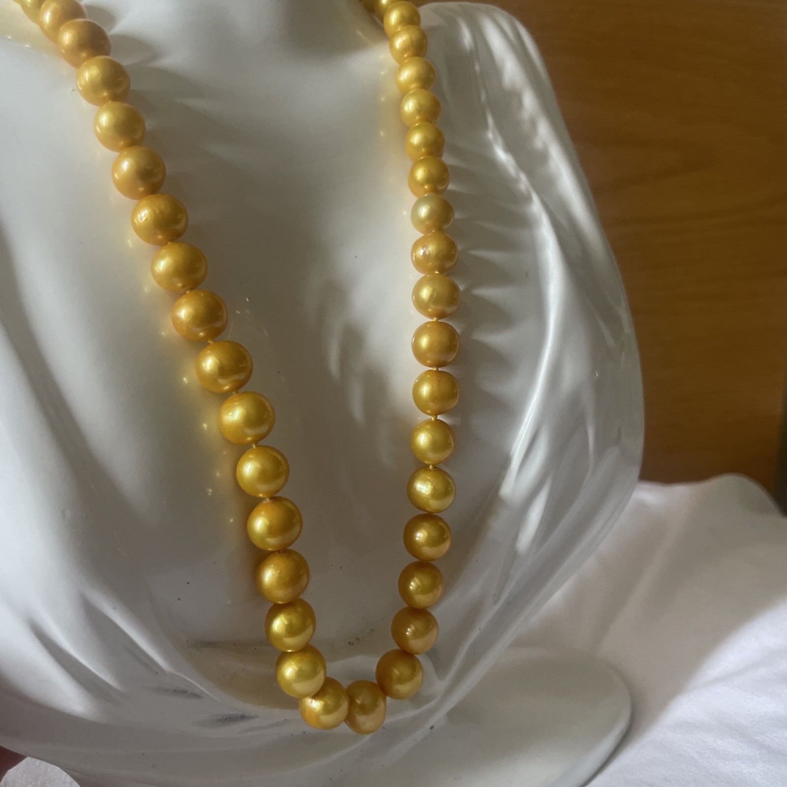 Natural Golden South Sea Pearl Necklace 10-12mm 14k 18”