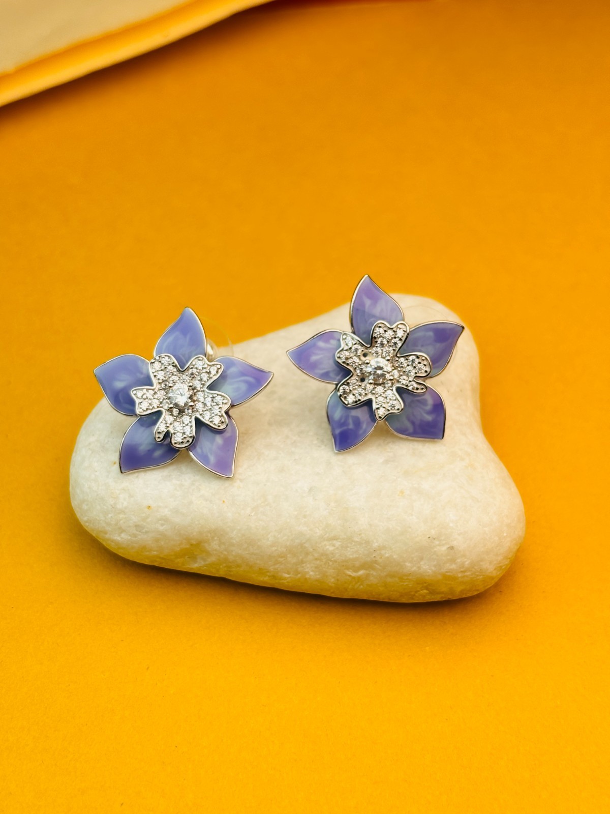 925 Silver Purple Flower P.set without chain CZ Enamel Floral For Women