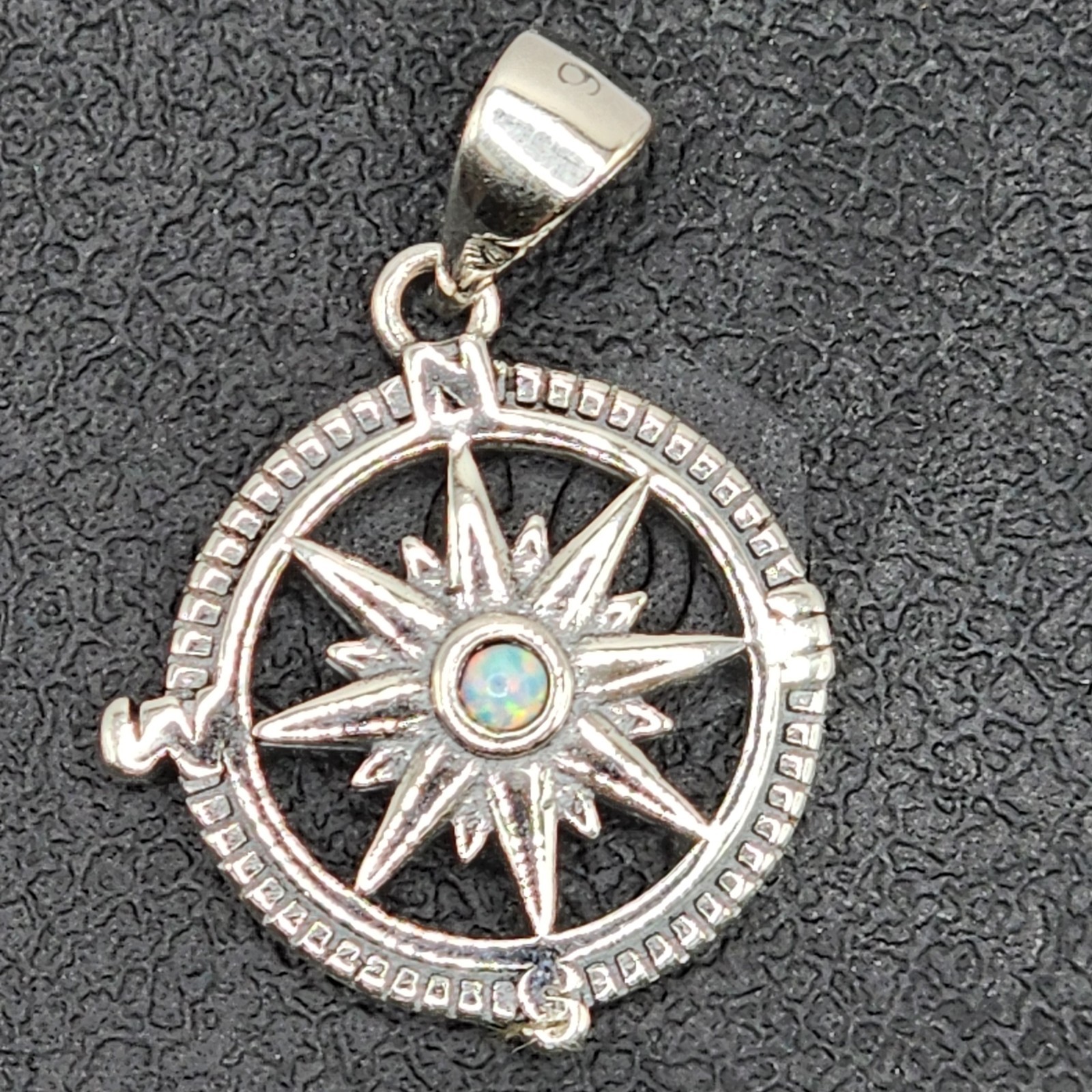 925 NEW Sterling Silver Pendant- Blue Lab Opal Compass 14mm Length 16mm Width…