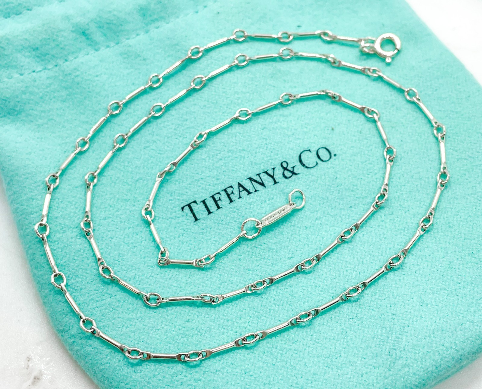 Tiffany & Co. Bar Round Link Chain Necklace 18″ Sterling Silver w/ Box